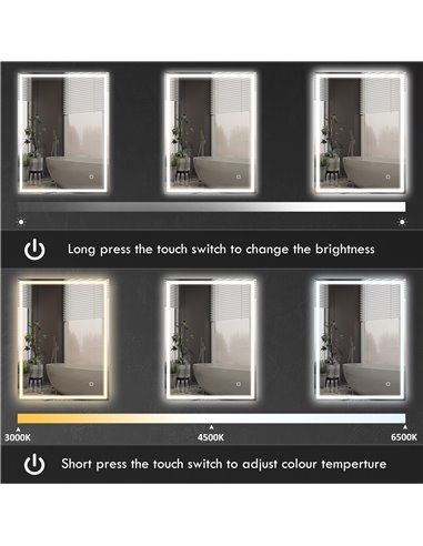 HOMCOM 90 x 70cm LED Bathroom Mirror with Lights, Dimmable Makeup Mirror, Vanity Mirror with 3 Colour, Smart Touch, Anti-Fog 834