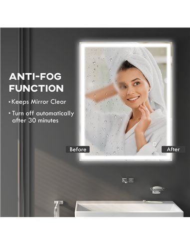 HOMCOM 90 x 70cm LED Bathroom Mirror with Lights, Dimmable Makeup Mirror, Vanity Mirror with 3 Colour, Smart Touch, Anti-Fog 834