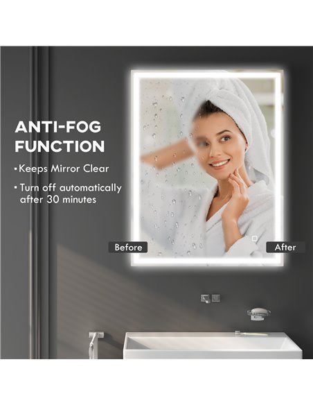 HOMCOM 90 x 70cm LED Bathroom Mirror with Lights, Dimmable Makeup Mirror, Vanity Mirror with 3 Colour, Smart Touch, Anti-Fog 834 - pic 58026 | FastDaddyshop