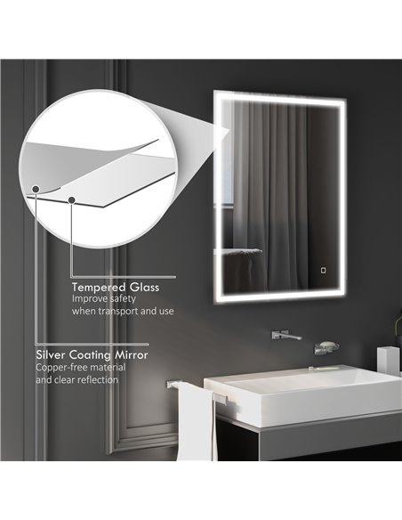 HOMCOM 90 x 70cm LED Bathroom Mirror with Lights, Dimmable Makeup Mirror, Vanity Mirror with 3 Colour, Smart Touch, Anti-Fog 834 - pic 58027 | FastDaddyshop