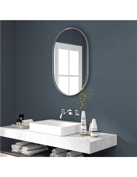 HOMCOM Oval Bathroom Mirror, Modern Wall-mounted Vanity Mirror with Aluminium Frame for Living Room, Entryways, Horizontal or Ve - pic 58031 | FastDaddyshop