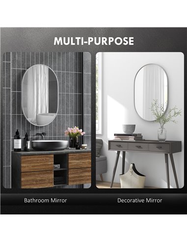 HOMCOM Oval Bathroom Mirror, Modern Wall-mounted Vanity Mirror with Aluminium Frame for Living Room, Entryways, Horizontal or Ve