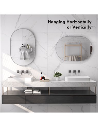 HOMCOM Oval Bathroom Mirror, Modern Wall-mounted Vanity Mirror with Aluminium Frame for Living Room, Entryways, Horizontal or Ve