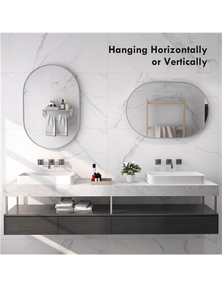 HOMCOM Oval Bathroom Mirror, Modern Wall-mounted Vanity Mirror with Aluminium Frame for Living Room, Entryways, Horizontal or Ve - pic 58035 | FastDaddyshop