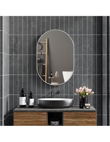 HOMCOM Oval Bathroom Mirror, Modern Wall-mounted Vanity Mirror with Aluminium Frame for Living Room, Entryways, Horizontal or Ve