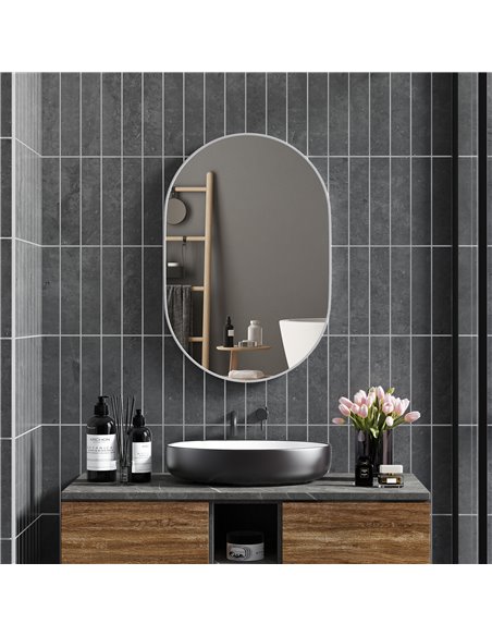 HOMCOM Oval Bathroom Mirror, Modern Wall-mounted Vanity Mirror with Aluminium Frame for Living Room, Entryways, Horizontal or Ve - pic 58037 | FastDaddyshop