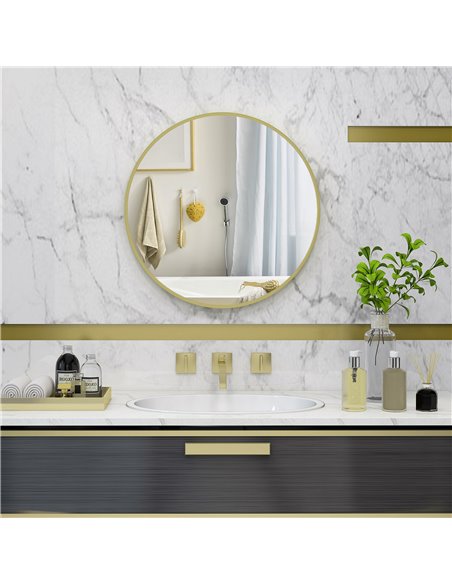 HOMCOM Round Bathroom Mirror, Modern Wall-mounted Vanity Mirror with Aluminium Frame and Easy Install Hook for Living Room, Entr - pic 58040 | FastDaddyshop