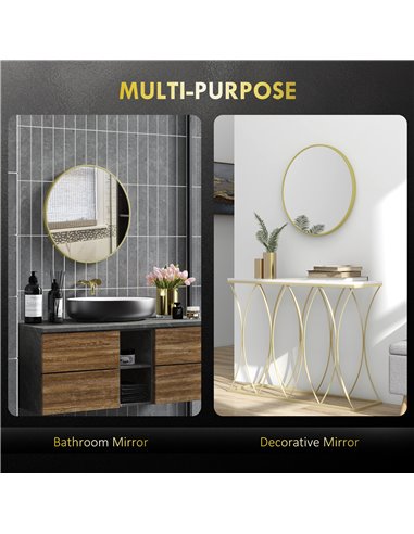 HOMCOM Round Bathroom Mirror, Modern Wall-mounted Vanity Mirror with Aluminium Frame and Easy Install Hook for Living Room, Entr