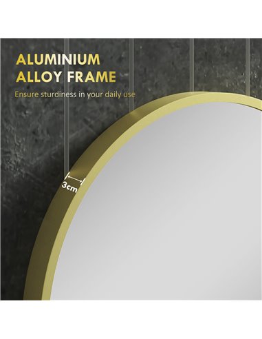 HOMCOM Round Bathroom Mirror, Modern Wall-mounted Vanity Mirror with Aluminium Frame and Easy Install Hook for Living Room, Entr