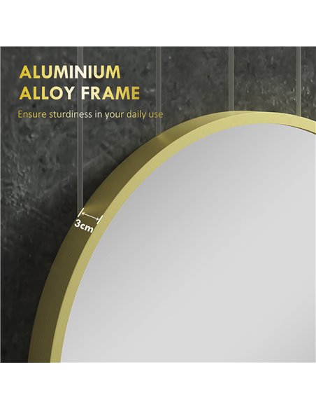 HOMCOM Round Bathroom Mirror, Modern Wall-mounted Vanity Mirror with Aluminium Frame and Easy Install Hook for Living Room, Entr - pic 58043 | FastDaddyshop