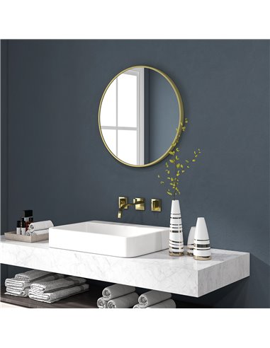 HOMCOM Round Bathroom Mirror, Modern Wall-mounted Vanity Mirror with Aluminium Frame and Easy Install Hook for Living Room, Entr