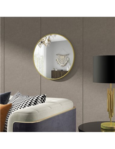 HOMCOM Round Bathroom Mirror, Modern Wall-mounted Vanity Mirror with Aluminium Frame and Easy Install Hook for Living Room, Entr