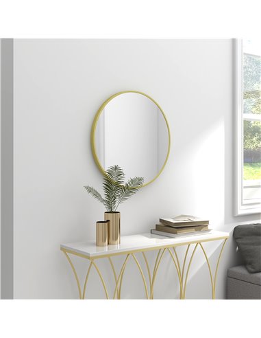 HOMCOM Round Bathroom Mirror, Modern Wall-mounted Vanity Mirror with Aluminium Frame and Easy Install Hook for Living Room, Entr