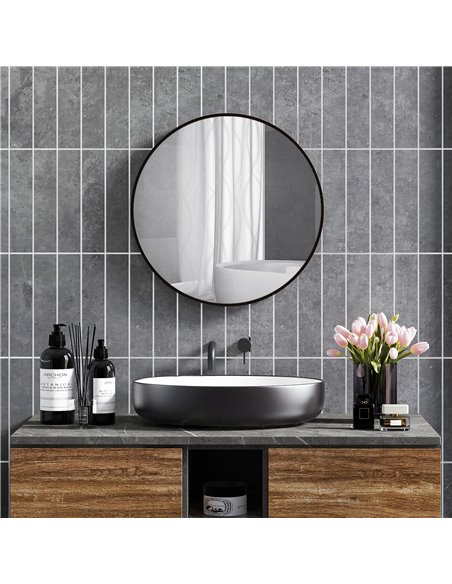 HOMCOM Round Bathroom Mirror, Modern Wall-mounted Vanity Mirror with Aluminium Frame and Easy Install Hook for Living Room, Entr - pic 58049 | FastDaddyshop