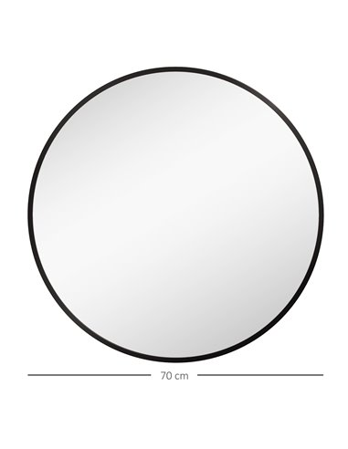 HOMCOM Round Bathroom Mirror, Modern Wall-mounted Vanity Mirror with Aluminium Frame and Easy Install Hook for Living Room, Entr