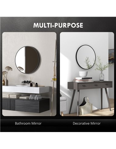 HOMCOM Round Bathroom Mirror, Modern Wall-mounted Vanity Mirror with Aluminium Frame and Easy Install Hook for Living Room, Entr