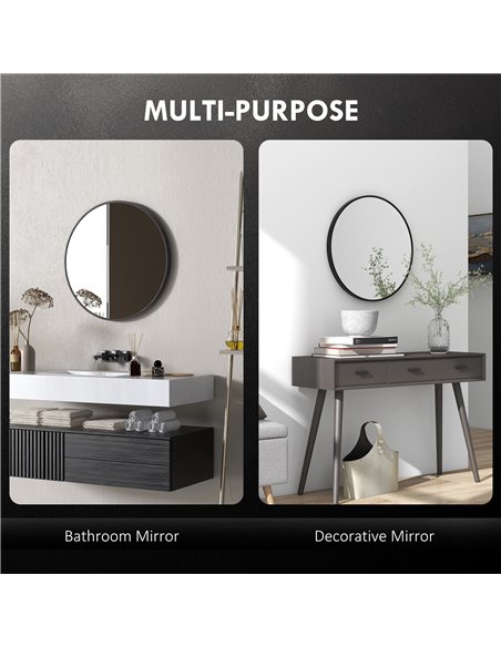 HOMCOM Round Bathroom Mirror, Modern Wall-mounted Vanity Mirror with Aluminium Frame and Easy Install Hook for Living Room, Entr - pic 58051 | FastDaddyshop