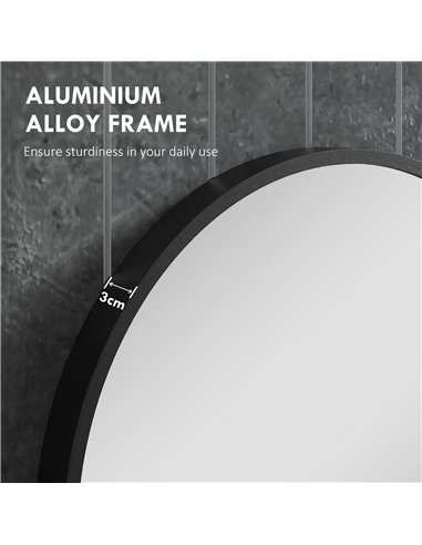HOMCOM Round Bathroom Mirror, Modern Wall-mounted Vanity Mirror with Aluminium Frame and Easy Install Hook for Living Room, Entr