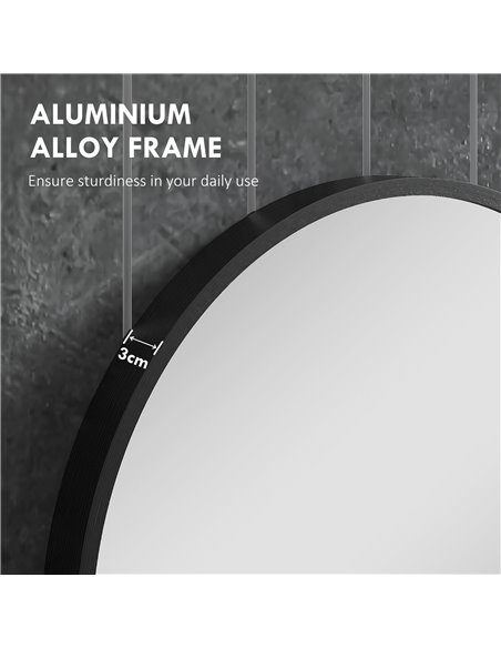 HOMCOM Round Bathroom Mirror, Modern Wall-mounted Vanity Mirror with Aluminium Frame and Easy Install Hook for Living Room, Entr - pic 58052 | FastDaddyshop