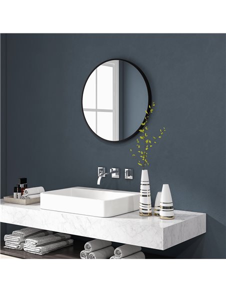 HOMCOM Round Bathroom Mirror, Modern Wall-mounted Vanity Mirror with Aluminium Frame and Easy Install Hook for Living Room, Entr - pic 58054 | FastDaddyshop