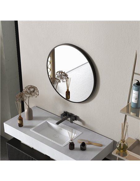 HOMCOM Round Bathroom Mirror, Modern Wall-mounted Vanity Mirror with Aluminium Frame and Easy Install Hook for Living Room, Entr - pic 58056 | FastDaddyshop