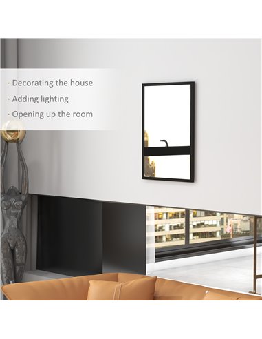 HOMCOM Wall Bathroom Mirror, 70 x 50 cm Wall-Mounted Mirror for Living Room, Bedroom, Hallway, Black 830-829V84BK