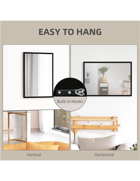 HOMCOM Wall Bathroom Mirror, 70 x 50 cm Wall-Mounted Mirror for Living Room, Bedroom, Hallway, Black 830-829V84BK - pic 58070 | FastDaddyshop