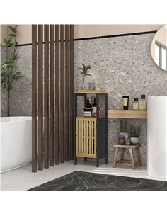 HOMCOM Slim Bathroom Storage Cabinet, Bamboo Cabinet, Black 834-669V00BK 2