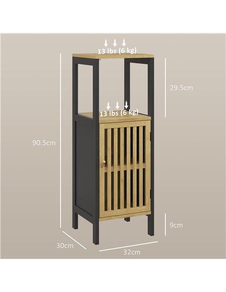 HOMCOM Slim Bathroom Storage Cabinet, Small Bamboo Bathroom Cabinet with Open Compartment and Adjustable Shelf, Black 834-669V00 - pic 58077 | FastDaddyshop