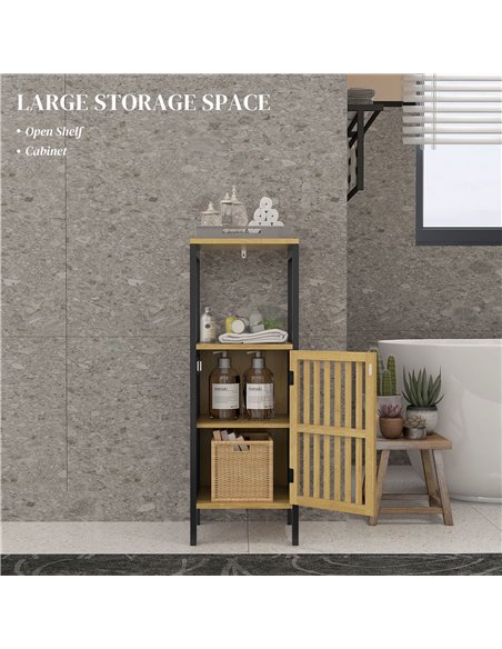 HOMCOM Slim Bathroom Storage Cabinet, Small Bamboo Bathroom Cabinet with Open Compartment and Adjustable Shelf, Black 834-669V00 - pic 58078 | FastDaddyshop
