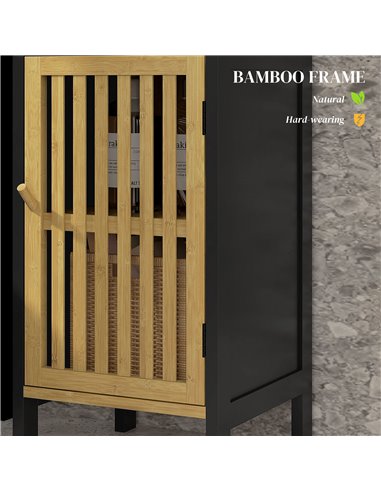 HOMCOM Slim Bathroom Storage Cabinet, Small Bamboo Bathroom Cabinet with Open Compartment and Adjustable Shelf, Black 834-669V00