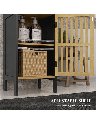 HOMCOM Slim Bathroom Storage Cabinet, Small Bamboo Bathroom Cabinet with Open Compartment and Adjustable Shelf, Black 834-669V00