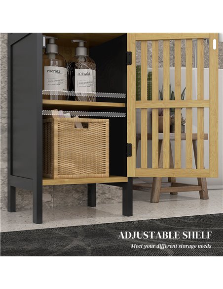 HOMCOM Slim Bathroom Storage Cabinet, Small Bamboo Bathroom Cabinet with Open Compartment and Adjustable Shelf, Black 834-669V00 - pic 58080 | FastDaddyshop