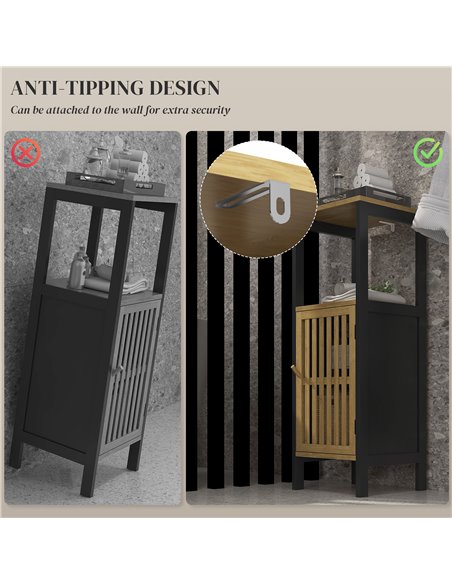 HOMCOM Slim Bathroom Storage Cabinet, Small Bamboo Bathroom Cabinet with Open Compartment and Adjustable Shelf, Black 834-669V00 - pic 58082 | FastDaddyshop