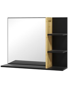 HOMCOM Bathroom Wall-mounted Makeup Mirror with Shelf, Black 834-673V00BK