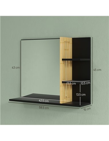HOMCOM Bathroom Mirror with Shelf, Wall-mounted Makeup Mirror, Modern Vanity Mirror with 4 Storage Shelves for Make Up, Black 83