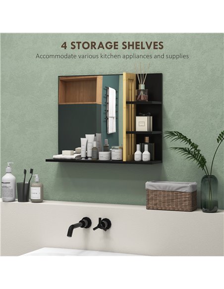 HOMCOM Bathroom Mirror with Shelf, Wall-mounted Makeup Mirror, Modern Vanity Mirror with 4 Storage Shelves for Make Up, Black 83 - pic 58087 | FastDaddyshop