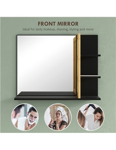 HOMCOM Bathroom Mirror with Shelf, Wall-mounted Makeup Mirror, Modern Vanity Mirror with 4 Storage Shelves for Make Up, Black 83