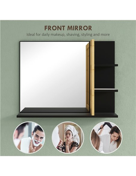 HOMCOM Bathroom Mirror with Shelf, Wall-mounted Makeup Mirror, Modern Vanity Mirror with 4 Storage Shelves for Make Up, Black 83 - pic 58088 | FastDaddyshop