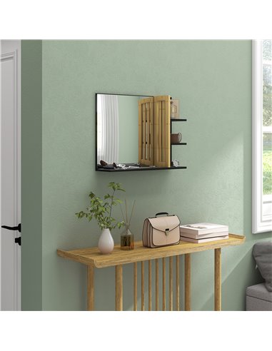 HOMCOM Bathroom Mirror with Shelf, Wall-mounted Makeup Mirror, Modern Vanity Mirror with 4 Storage Shelves for Make Up, Black 83