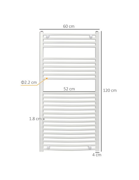 HOMCOM Straight Heated Towel Rail, Hydronic Bathroom Ladder Radiator Towel Warmer For Central Heating 600mm x 1200mm, White 850- - pic 58113 | FastDaddyshop