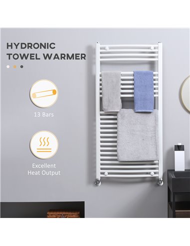 HOMCOM Straight Heated Towel Rail, Hydronic Bathroom Ladder Radiator Towel Warmer For Central Heating 600mm x 1200mm, White 850-