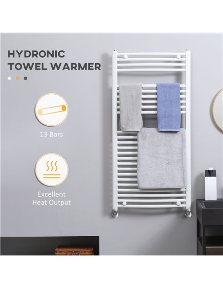 HOMCOM Straight Heated Towel Rail, Hydronic Bathroom Ladder Radiator Towel Warmer For Central Heating 600mm x 1200mm, White 850- - pic 58114 | FastDaddyshop