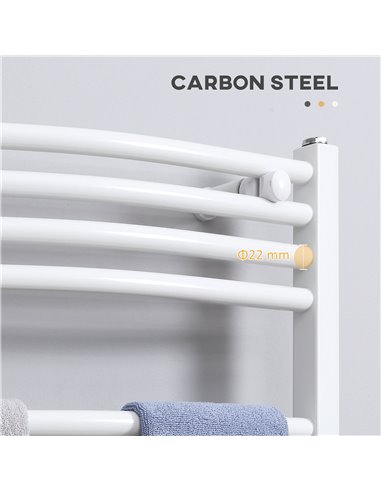 HOMCOM Straight Heated Towel Rail, Hydronic Bathroom Ladder Radiator Towel Warmer For Central Heating 600mm x 1200mm, White 850-
