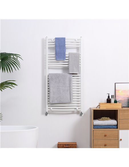 HOMCOM Straight Heated Towel Rail, Hydronic Bathroom Ladder Radiator Towel Warmer For Central Heating 600mm x 1200mm, White 850- - pic 58116 | FastDaddyshop