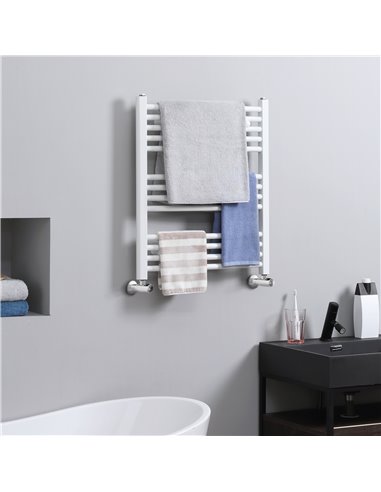 HOMCOM Straight Heated Towel Rail, Hydronic Bathroom Ladder Radiator Towel Warmer For Central Heating 600mm x 700mm, White 850-2