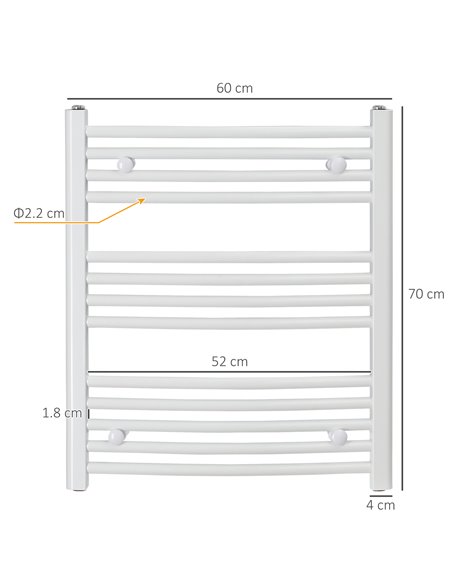HOMCOM Straight Heated Towel Rail, Hydronic Bathroom Ladder Radiator Towel Warmer For Central Heating 600mm x 700mm, White 850-2 - pic 58122 | FastDaddyshop