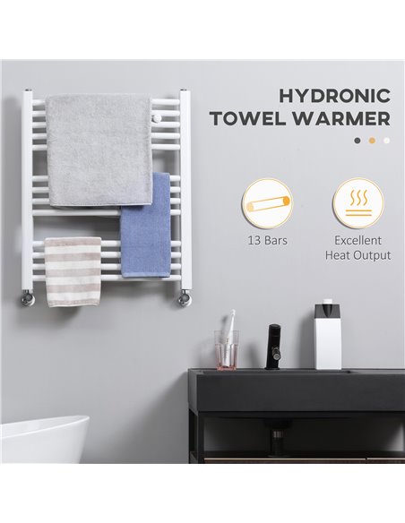 HOMCOM Straight Heated Towel Rail, Hydronic Bathroom Ladder Radiator Towel Warmer For Central Heating 600mm x 700mm, White 850-2 - pic 58123 | FastDaddyshop