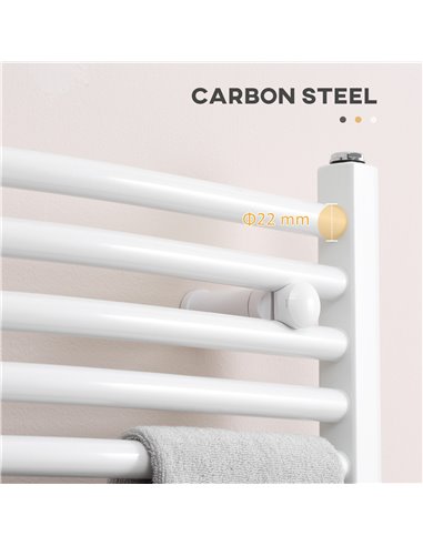 HOMCOM Straight Heated Towel Rail, Hydronic Bathroom Ladder Radiator Towel Warmer For Central Heating 600mm x 700mm, White 850-2