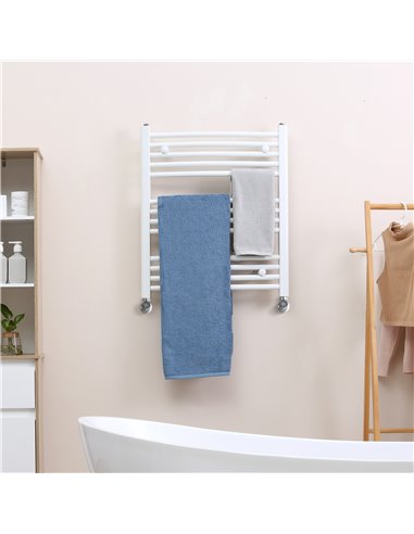 HOMCOM Straight Heated Towel Rail, Hydronic Bathroom Ladder Radiator Towel Warmer For Central Heating 600mm x 700mm, White 850-2